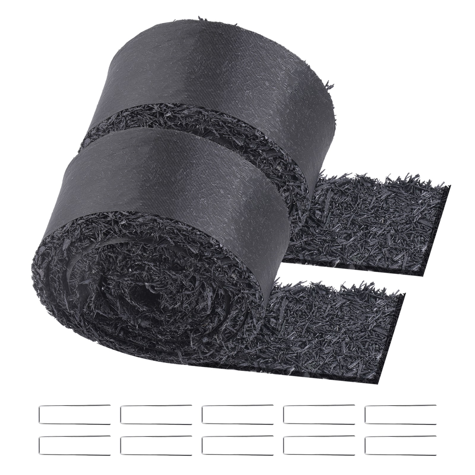 Rubber Mulch for Landscaping, 2 Rolls Recycled Rubber Mulch Mat 120 x 4.5 in, Permanent Rubber Pathway, Natural-Looking Black Mulch Garden Edging for Plants, Vegetables & Flower Garden Barrier